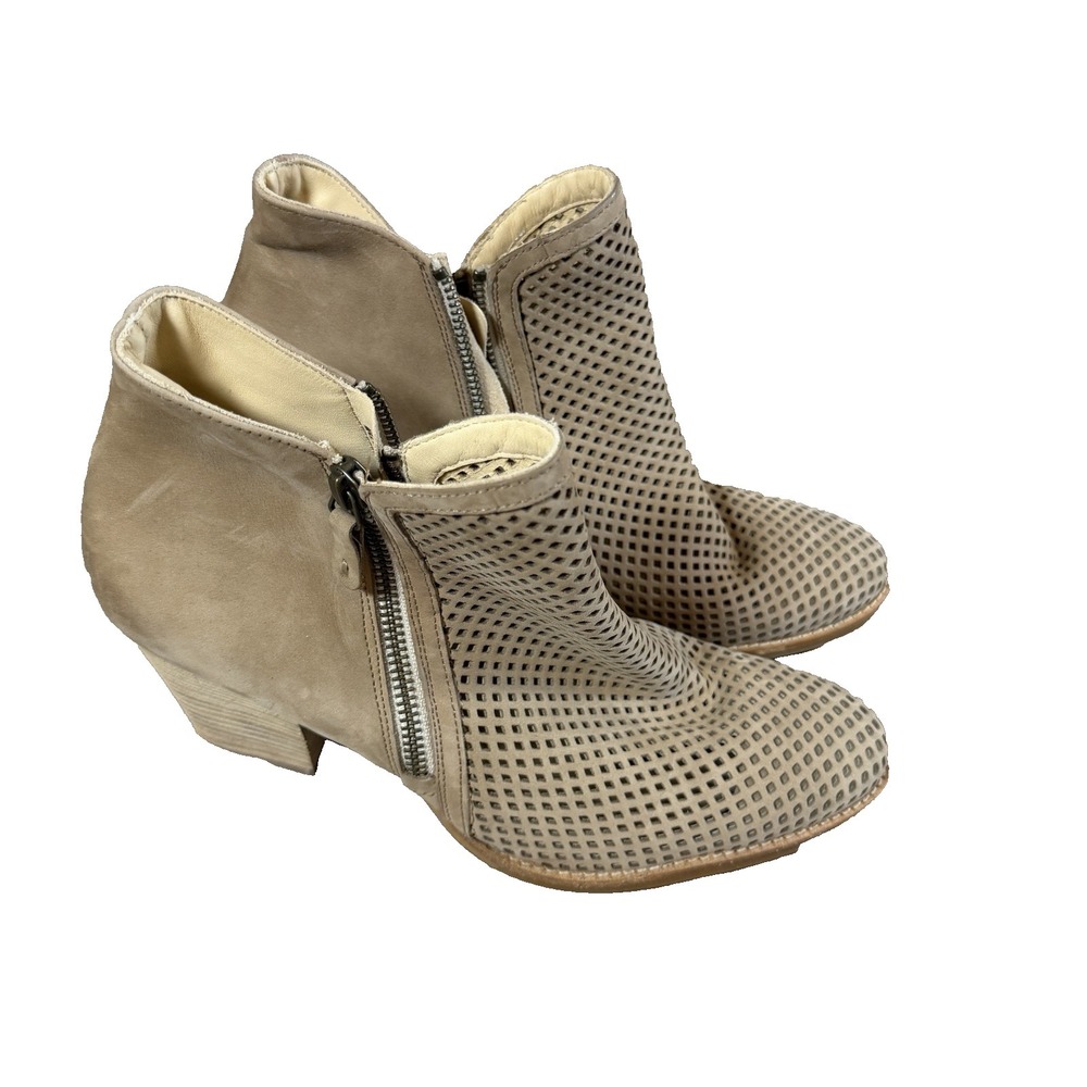 Paul Green Brown Leather Diecut Booties Made in Austria US Size 9 Side Zip